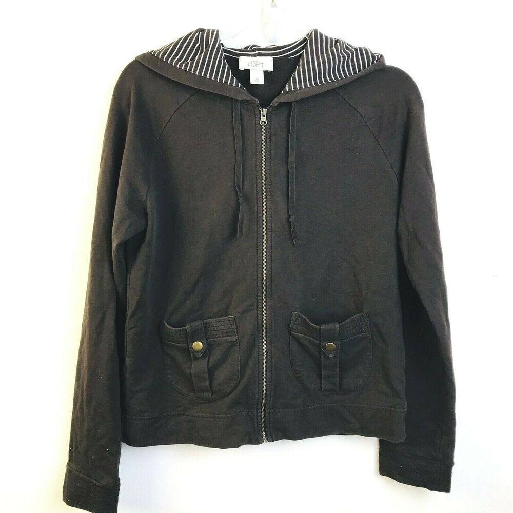 Ann Taylor Loft Zip Front Jacket Women's Medium Black Casual Outdoors Walking